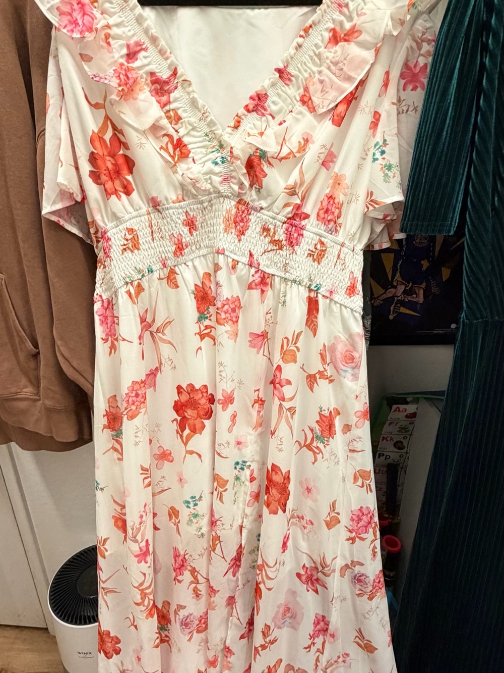 Never been worn- Amazon Pink Floral High Low Maxi Dress with Smocked Waist